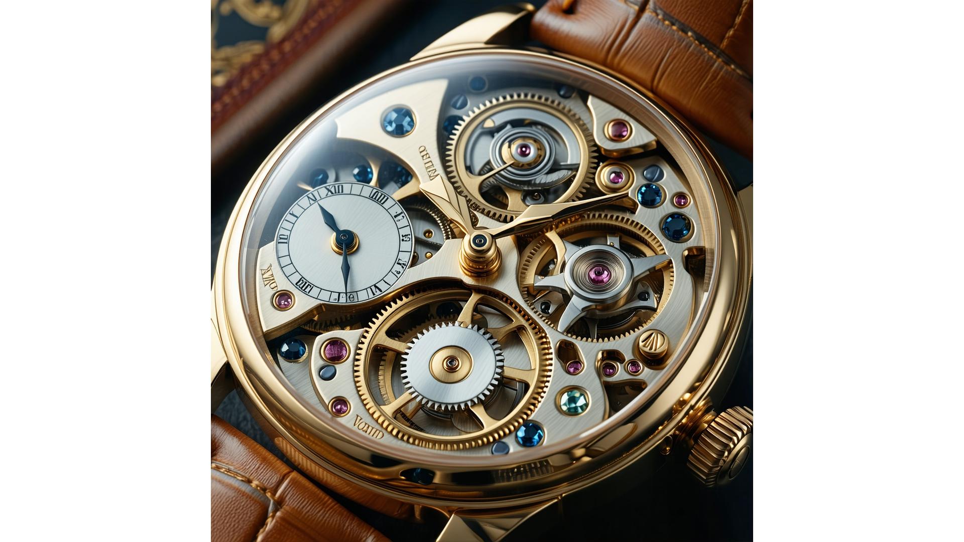 Close-up of intricate vintage watch movement against a soft, blurred historical background.