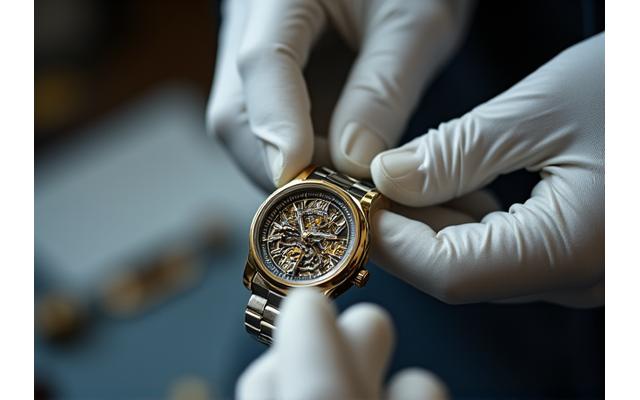 A master watchmaker meticulously working on a complex watch movement with specialized tools.