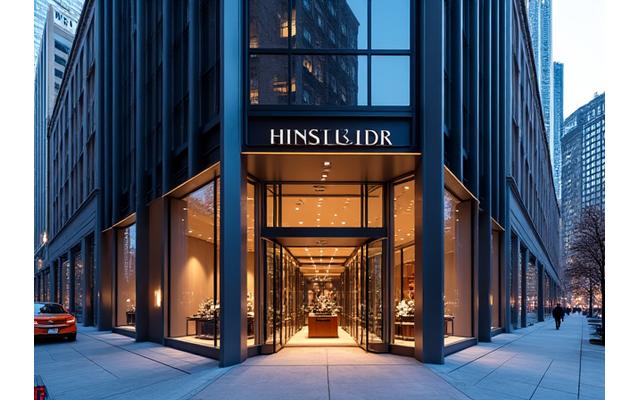 Grand entrance of a luxury watch boutique on Fifth Avenue, New York