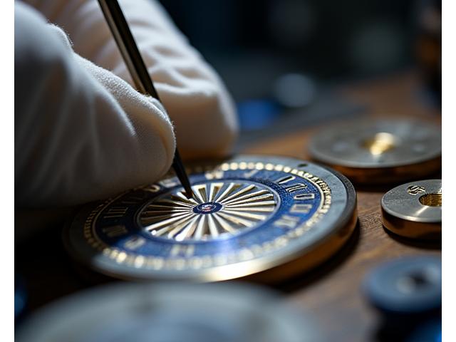 Detailed close-up of a watch dial being customized with unique colors and personalized imagery.