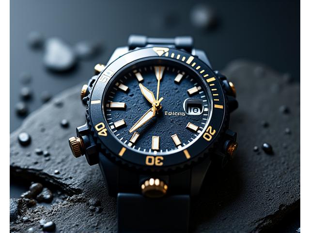 A robust custom dive watch with a unique textured dial, personalized bezel markers, and a custom engraved caseback featuring a marine motif.