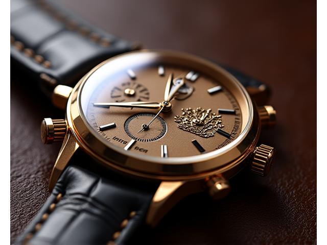 A bespoke chronograph watch featuring a custom family crest engraving on the caseback and a unique vintage patina dial.