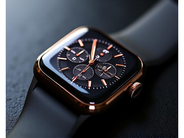 Close-up of a luxury smartwatch displaying a customizable digital watch face with intricate complications and premium design elements.