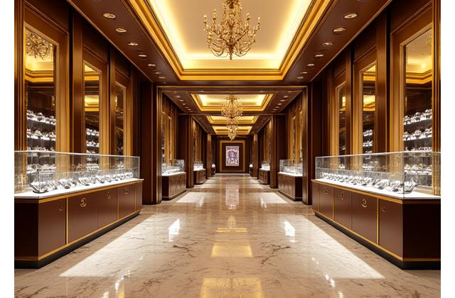 Opulent and spacious interior of the Dubai flagship boutique with intricate design