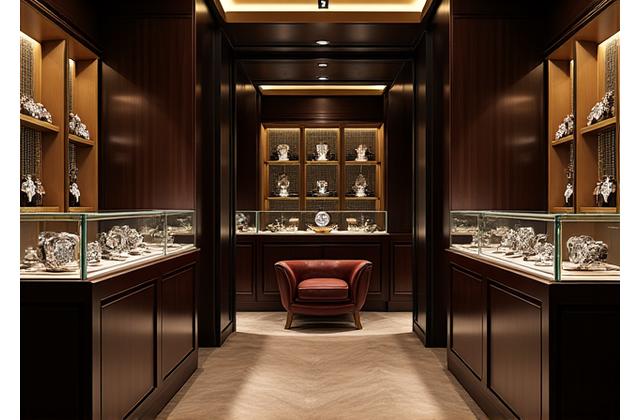 Elegant interior of the London flagship boutique, showcasing luxury watches