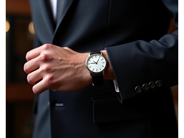 Elegant men's dress watch with a slim profile and classic leather strap on a wrist