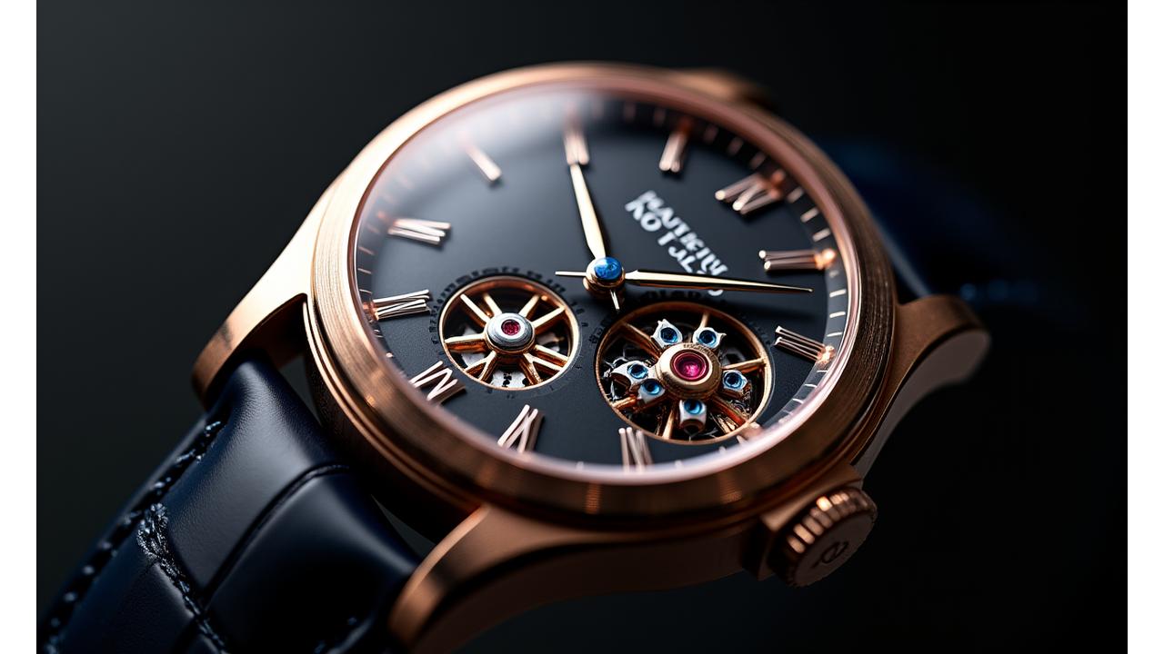 Close-up view of a luxury mechanical watch showcasing intricate movement details and polished components, exuding timeless sophistication