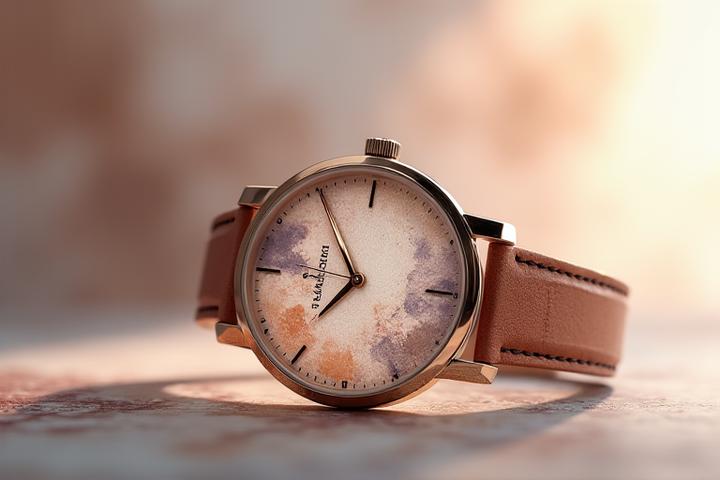 Luxury watch collaboration with renowned artist displaying abstract art on the dial