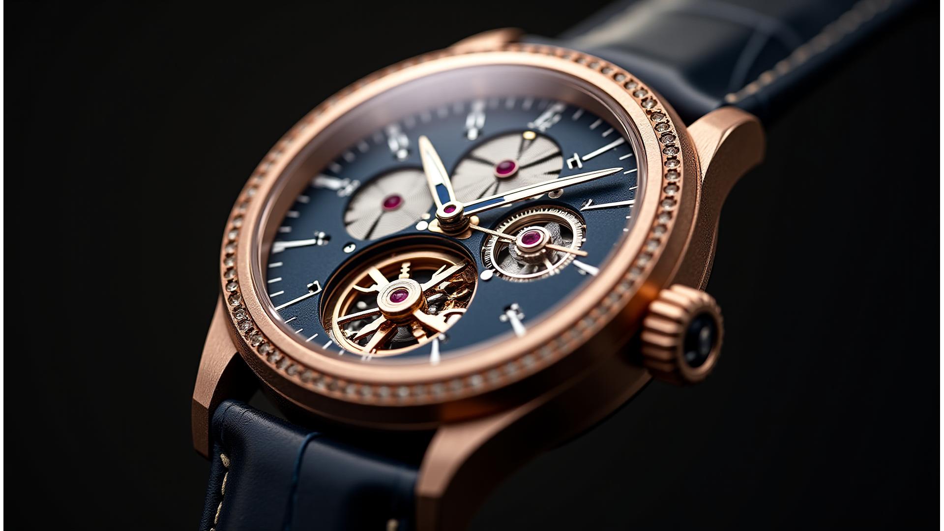 Close-up of a rare limited edition automatic watch with intricate movement visible through a sapphire caseback, showcasing craftsmanship and exclusivity