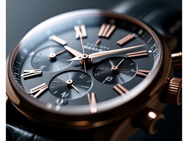 Close-up view of watch dial showing a chronograph sub-dial and a moon phase display