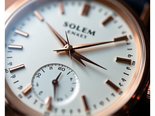 Detail shot of a classic watch dial with refined typography and minimal complication, showcasing elegant hands and markers.