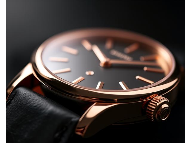 Macro shot of a watch case crafted from polished rose gold, highlighting its mirror-like finish and delicate curvature.
