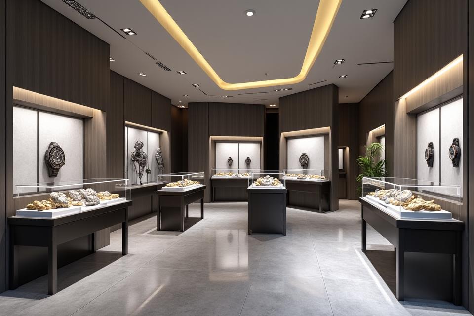 Sleek, modern interior of the Luxury Watches New York Fifth Avenue Flagship Boutique, featuring contemporary watch designs.