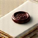 Icon depicting official documents and a stamp, symbolizing provenance verification and historical research.