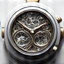 Icon representing detailed watch movement analysis with small gears and a magnifying glass.